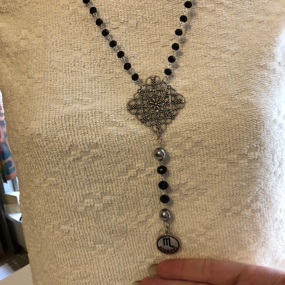 Scorpio Zodiac black beaded rosary necklace handmade - Picture 3 of 9